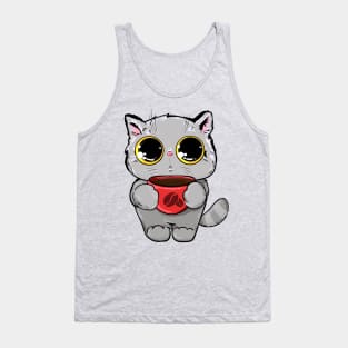 cat with cup coffee Tank Top